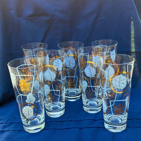 Dining Vintage Tom Collins Drinking Glasses 12 Ounces Mcm Design Gold